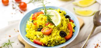 A bowl of rice and vegetables