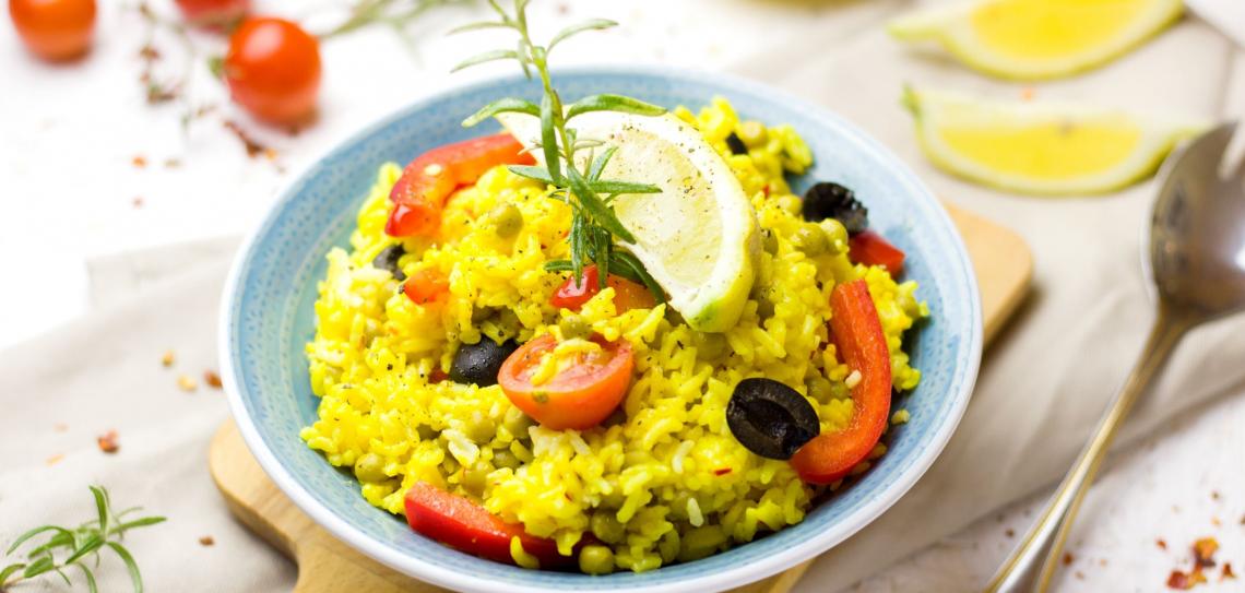 A bowl of rice and vegetables