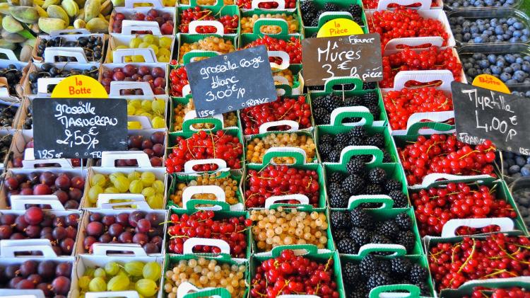 Fresh fruit punnets on market stall