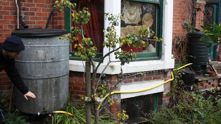 Water butts outside of a terraced house