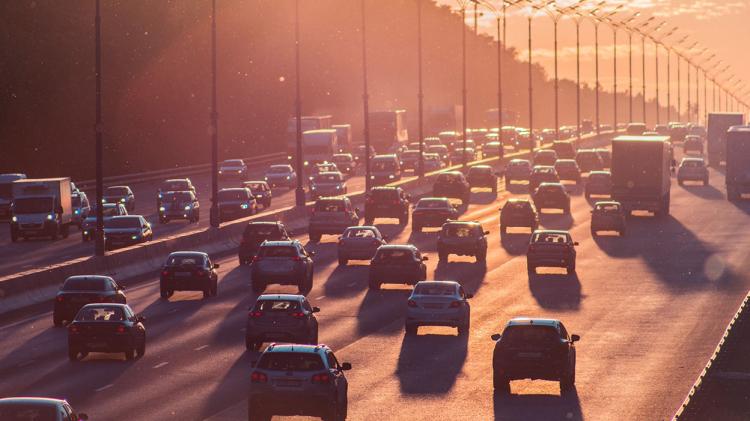 Traffic on both sides of a motorway.